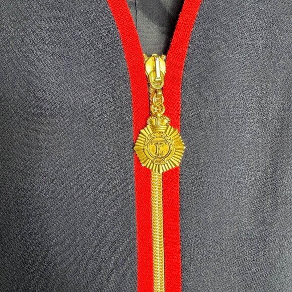 Vintage 1994 Ellen Tracy Navy Wool Zip Vest Gold Accents Sz 10 Red Trim Academia - Picture 3 of 9
